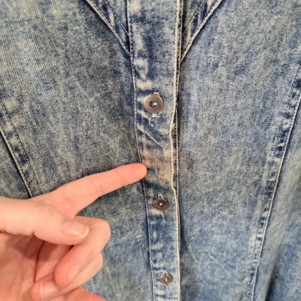 Vtg 80's Acid Stone Washed Women's Denim Maxi Dress Long Slv Button Med Western - Picture 7 of 12